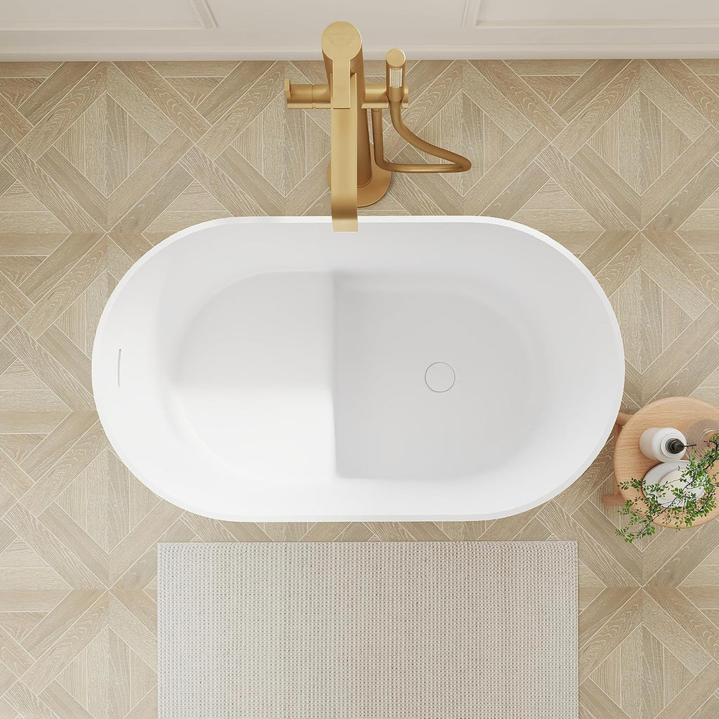 Solid Surface Japanese Soaking Tub, 39" Small Freestanding Bathtub, Stone Resin Deep Soak Stand Alone Tub for Small