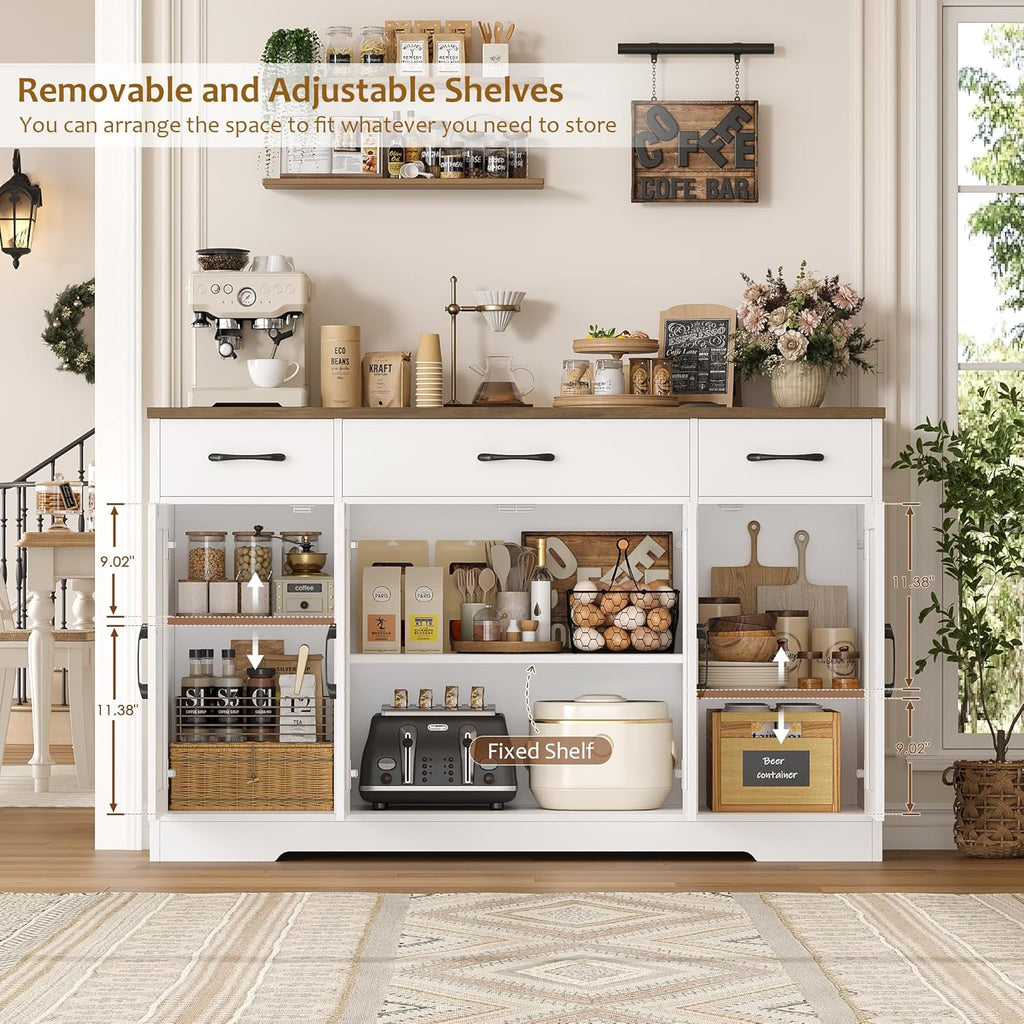 Buffet Cabinet with Drawers, 55" Large Sideboard Buffet Storage Cabinet with Shelves and Doors
