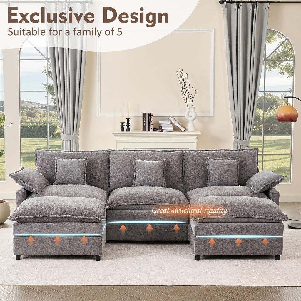 108" U-Shaped Modular Cloud Couch, Deep Seat, Chenille Slate | Cloud Comfort, Couches , Removable & Machine-Washable