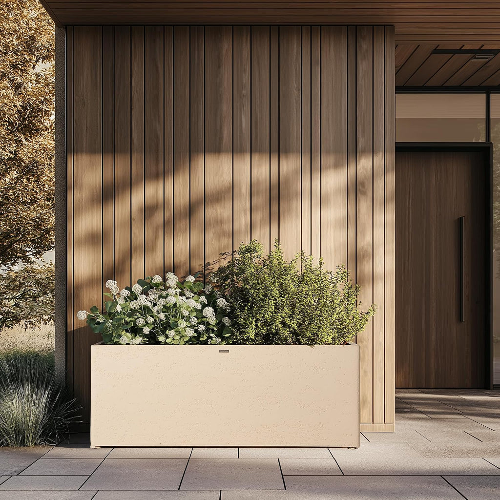 42 Inch Rectangular Concrete Planter(42Lx14Wx15H,58 Pounds),Durable All-Weather Use with Drainage Holes,Large
