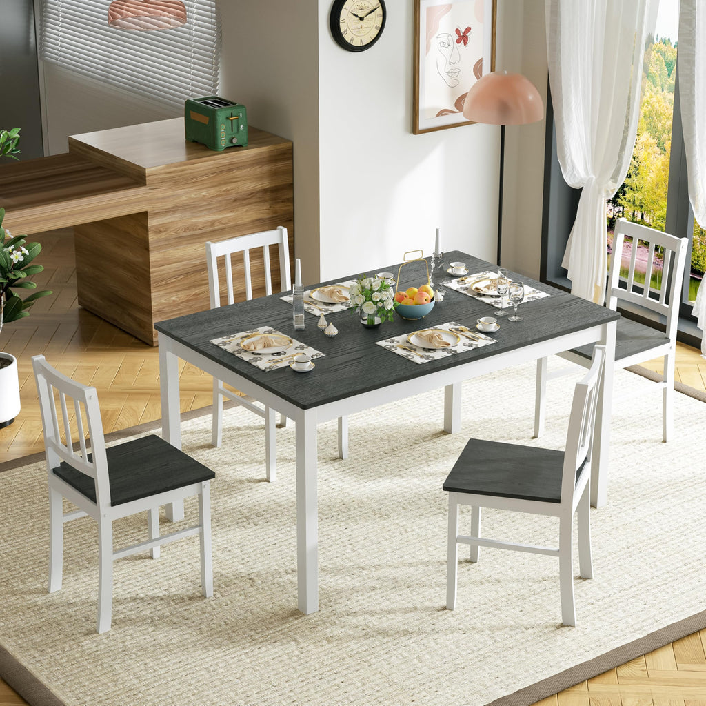 MU 5 Piece Dining Table Set for 4, Rectangular Wood Kitchen Table Chairs Set with Rubber Wood Legs, Space-Saving