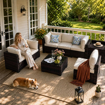 8-Piece Modular Patio Furniture Set with Storage Box Outdoor Sectional Sofa | Patio Conversation Set with Coffee