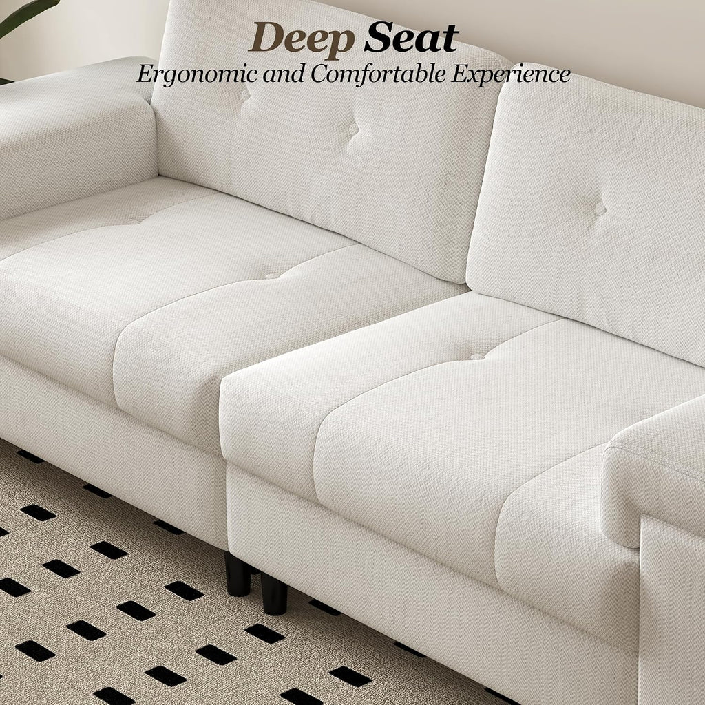 85 Inch Modern 3 Seater Sofa , Deep Seat Chenille Couch with Adjustable Wide Armrest & Plush Backrest, Button Tufted