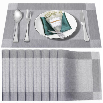 Silver Vinyl Placemats Set of 8,Washable Dining PVC Table Mats