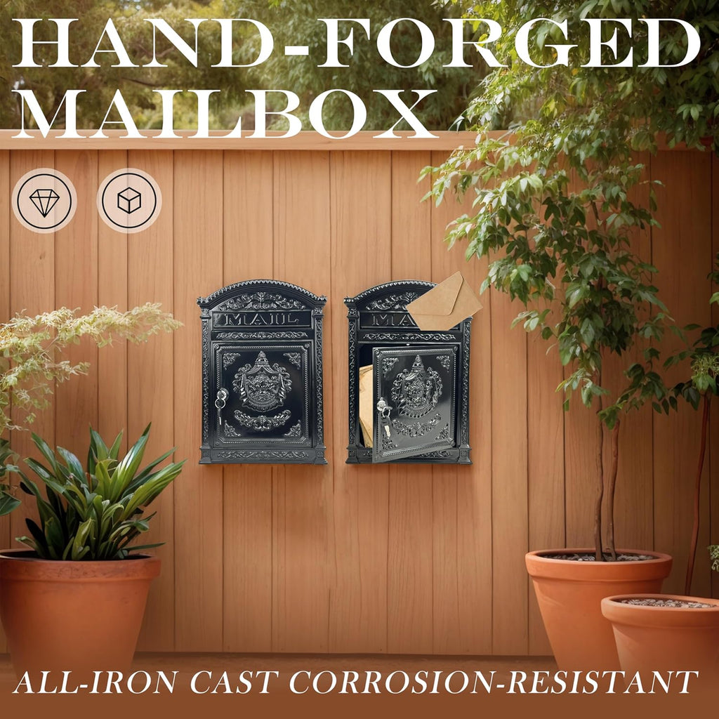 Vintage Mailboxes - Large Lockable Outdoor Mailbox, Weatherproof Metal Mail Box House