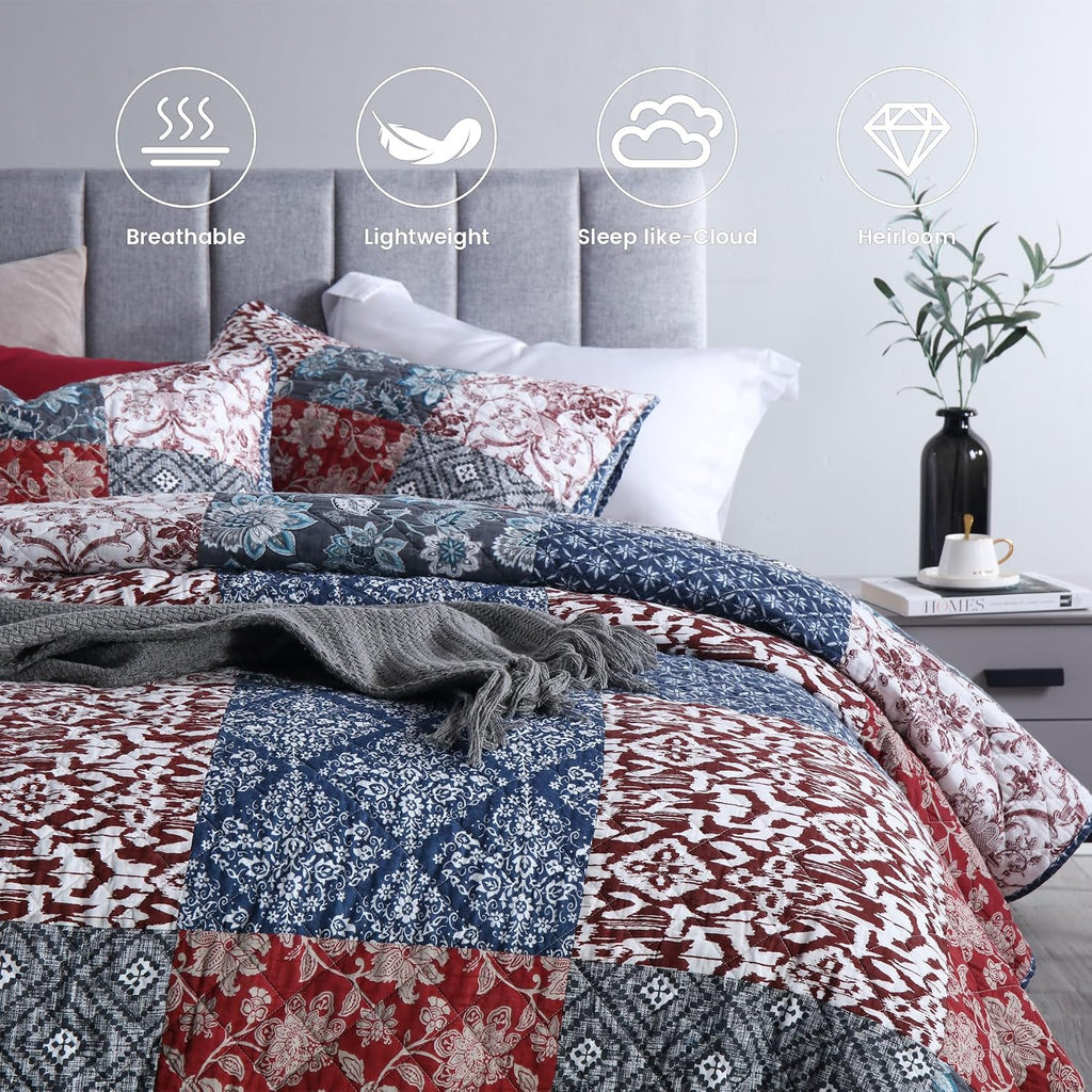 Queen Comforter Set for Bed - 100% Cotton Quilts Queen, Green, Sage Bedspreads (90 * 98 Inch) with 2 Pillow Shams