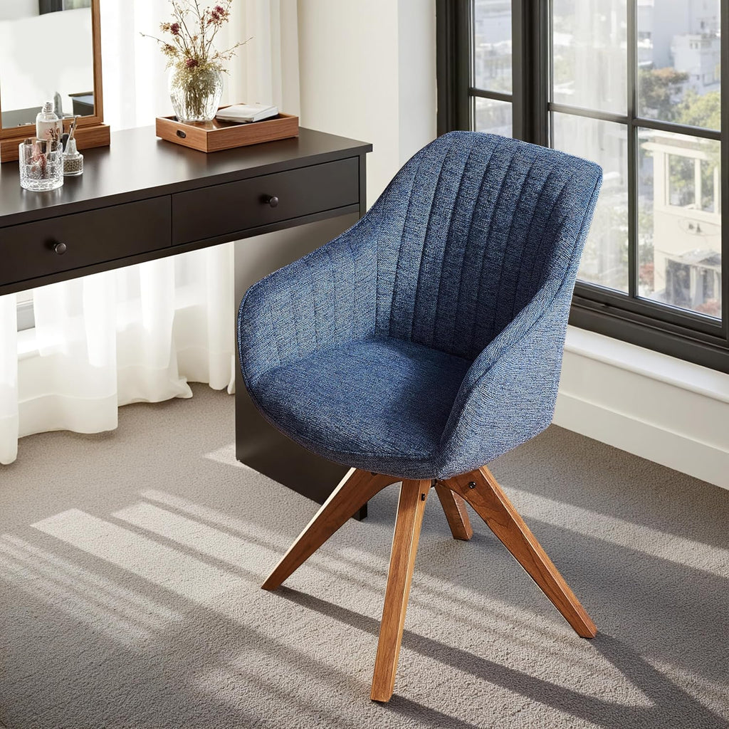 Mid Century Modern Accent Chair with Wooden Legs, Upholstered Swivel Chair No Wheels, Side Accent Armchair Vanity