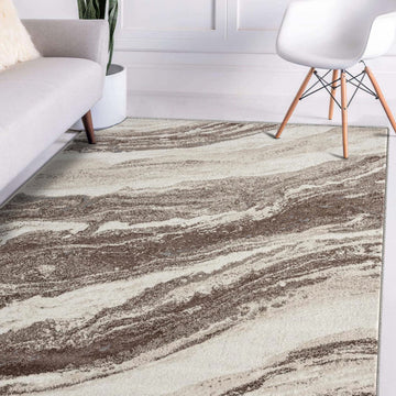 Abstract Art Deco Area Rug Brown