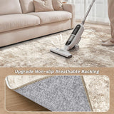 8ft Round Area Rug - 8X8 Abstract Washable Large Soft Foldable Non Slip Rug Neutral Modern Low Pile 