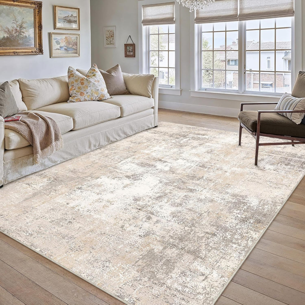 8x10 Beige Grey Abstract Area Rug