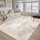 8x10 Washable Area Rug Beige Grey Abstract Living Room Bedroom Carpet Neutral Modern Non Slip Soft Low Pile Indoor