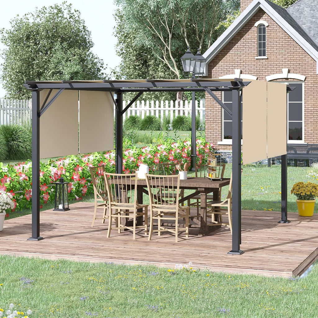 12' x 10' Outdoor Retractable Pergola Canopy with Sun Shade Unique Design Canopy Patio Metal Shelter for Garden Porch