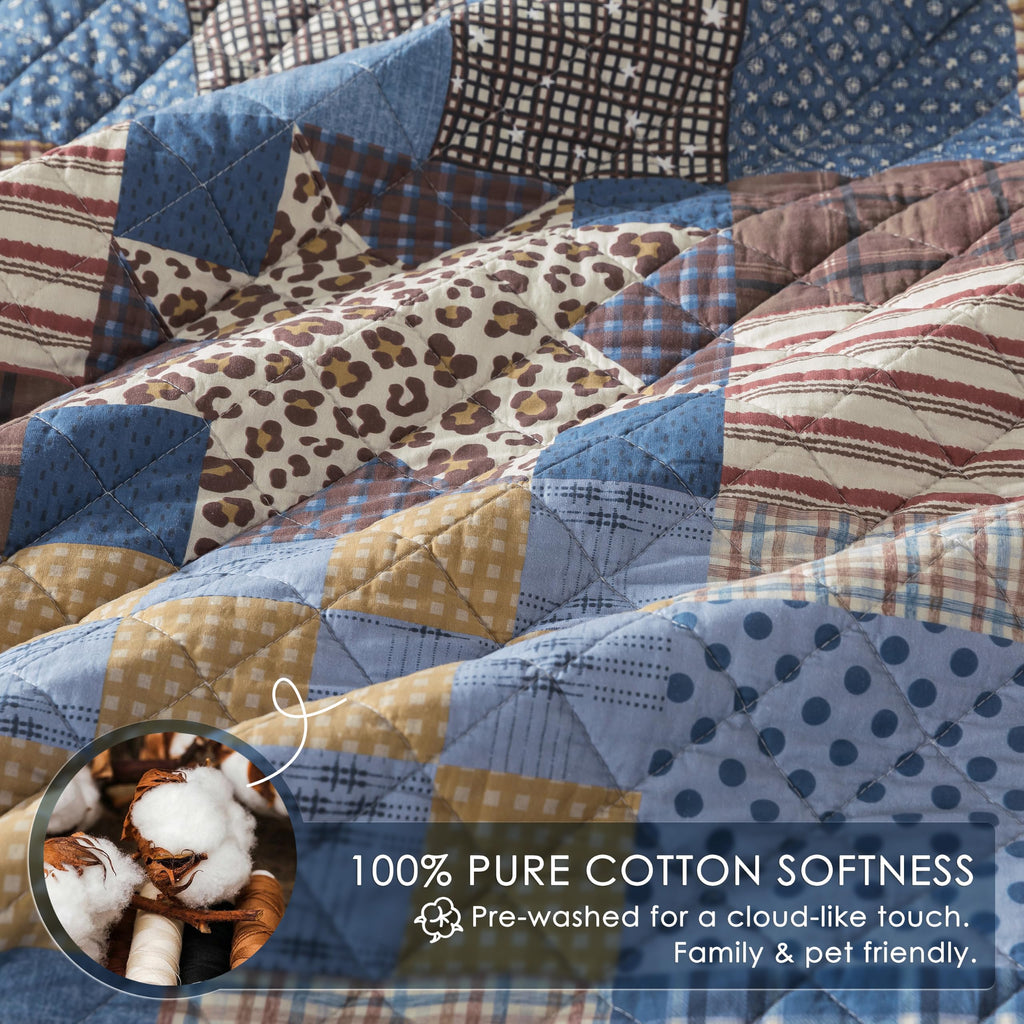 100% Cotton Reversible Patchwork Quilt Set, Leopard
