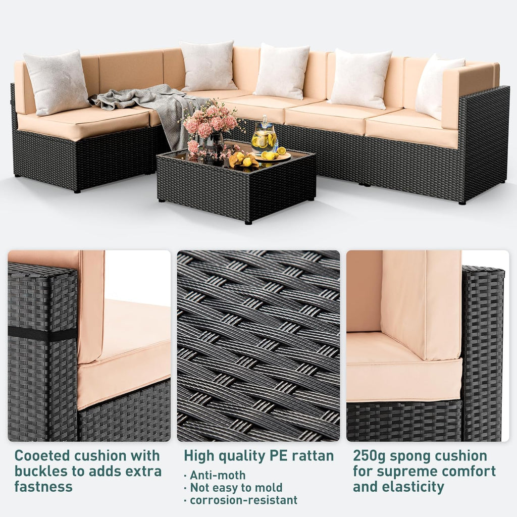 7 Pieces Outdoor Sectional Furniture,Wicker Patio sectional Furniture Sets,All-Weather Rattan Sectional Sofa