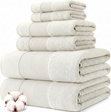 Air Cloud 6-Piece Towel Set - 100% Zero-Twist Cotton, 500 GSM, Quick Dry & Plush, Ivory