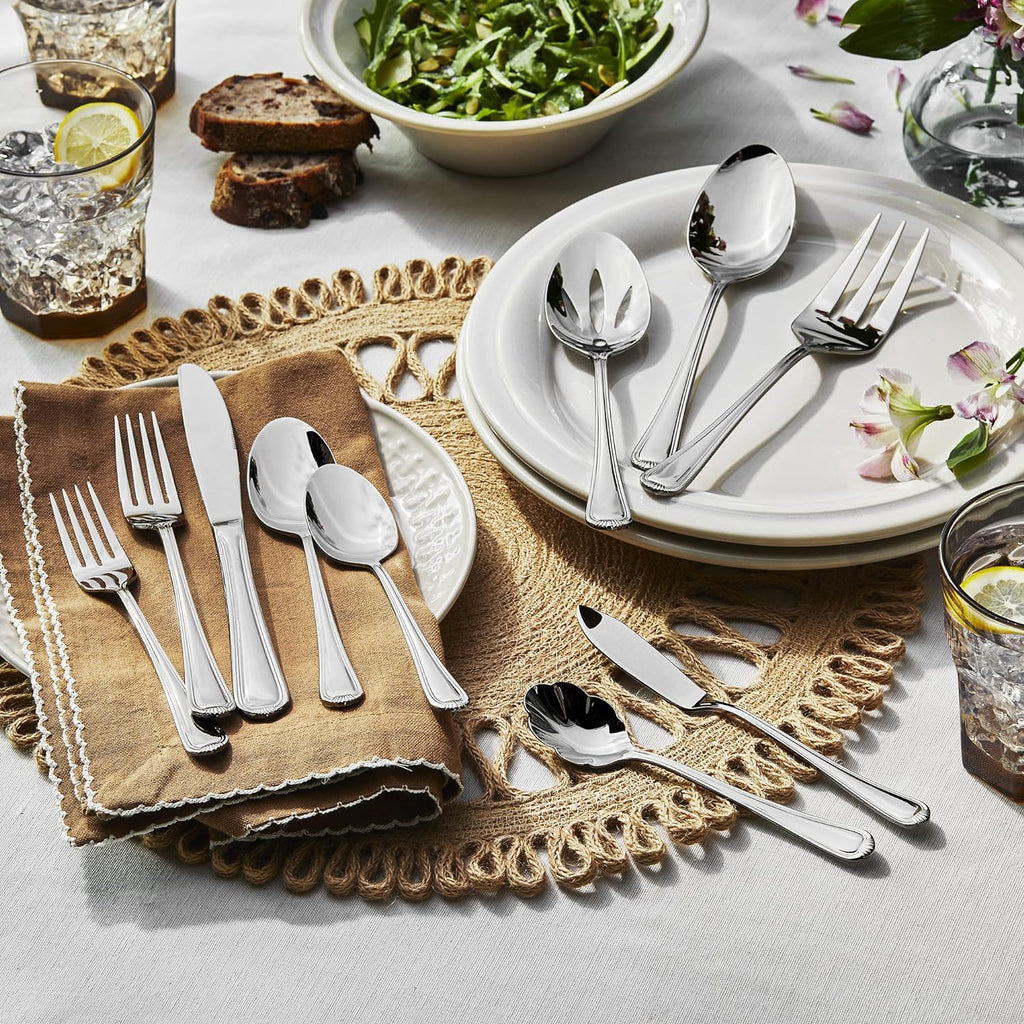 Alcea 65-Piece Flatware Set, Stainless Steel, Silver