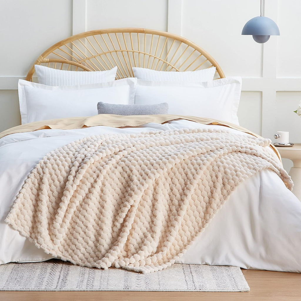 Fleece Throw Blanket,Beige)