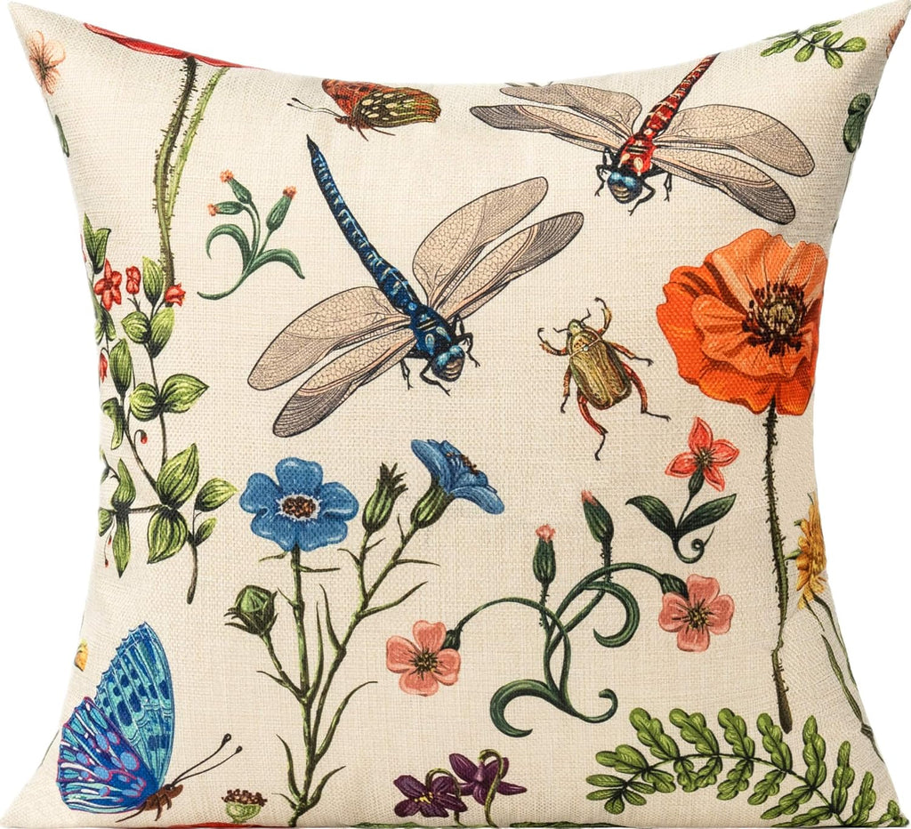 Outdoor Patio Throw Pillow Covers 18x18 Set of 4 Spring Summer Garden Flowers Farmhouse Décor Outside Furniture Bench
