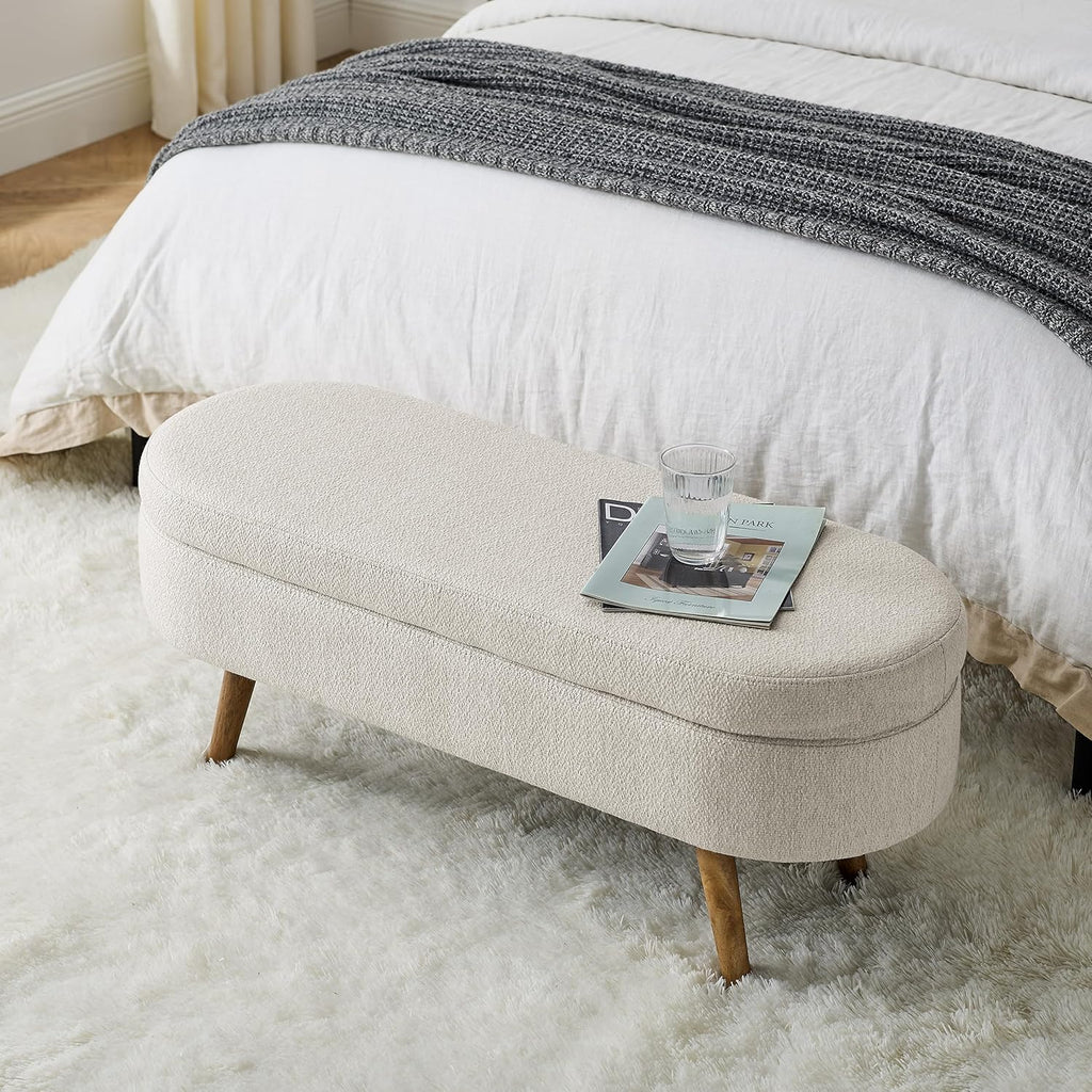 43.5" Ottoman with Storage, Storage Ottoman Bench with Safety Hinge, Linen End of Bed Bench, Upholstered Entryway
