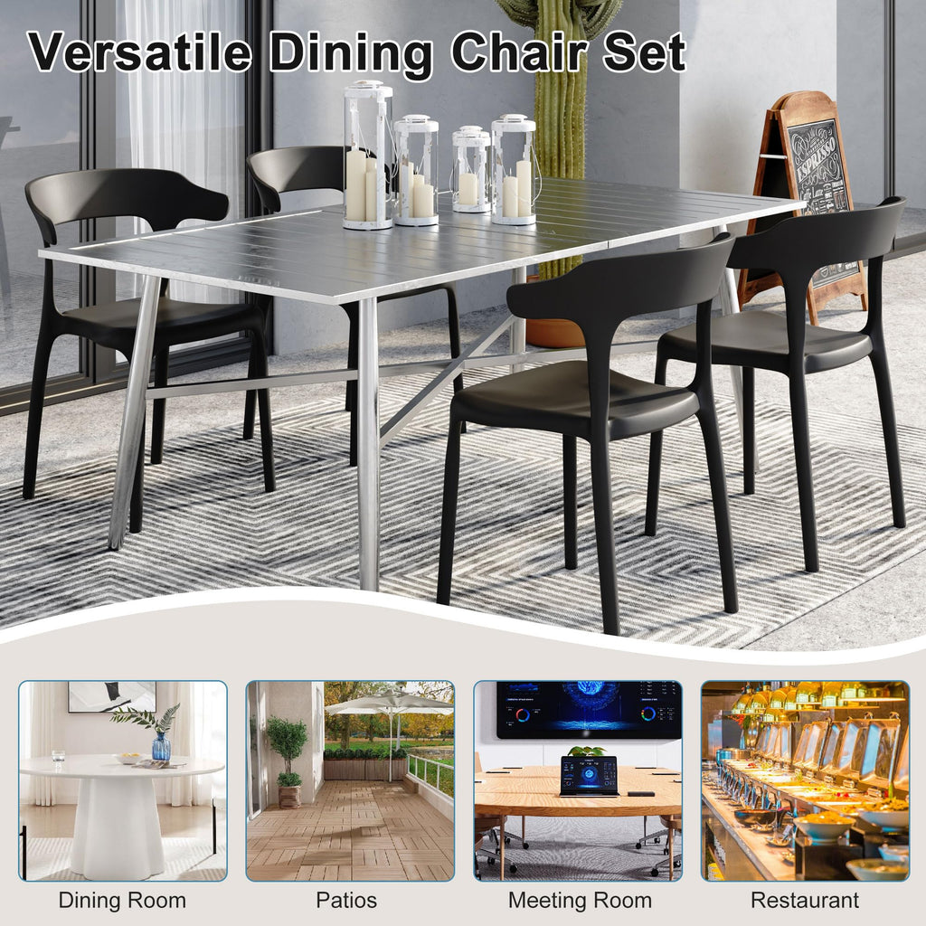 4 Pack Plastic Stacking Chairs, Stackable Dining Chairs Patio, Portable Indoor Outdoor Use, No Assembly Required