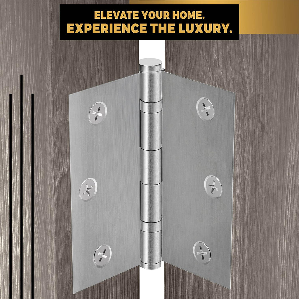 Solid Brass Door Hinge Heavy Duty Ball Bearing Matte Silver 3.5 x 3.5 Inch - Set of 3 Hinges (Satin Nickel)