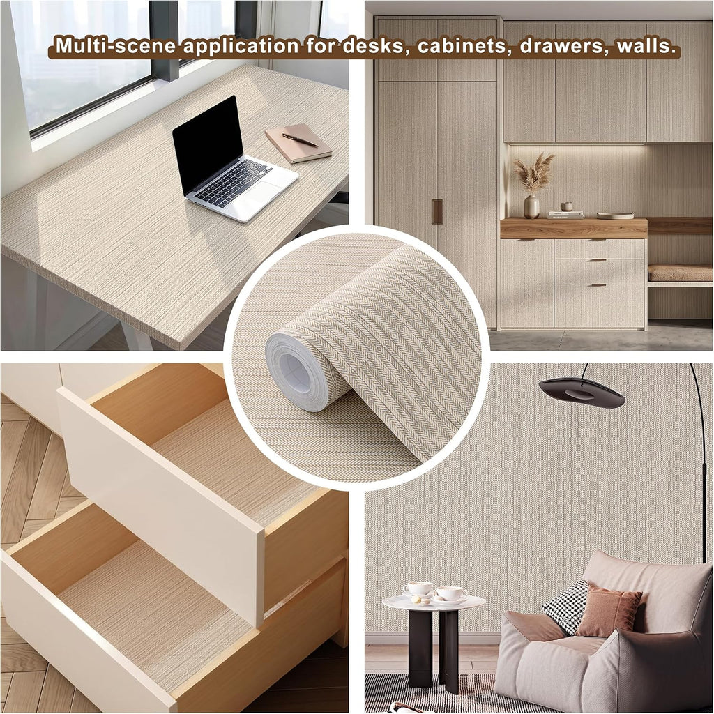 Beige Herringbone Peel and Stick Wallpaper, Modern Woven Look Geometric Self Adhesive Removable Wallpaper Living Room