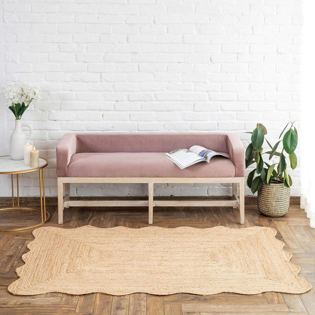 Scalloped Jute Rug, Handwoven Natural Fiber Small entryway Rug Farmhouse Area Rug, Natural 2x3 ft.