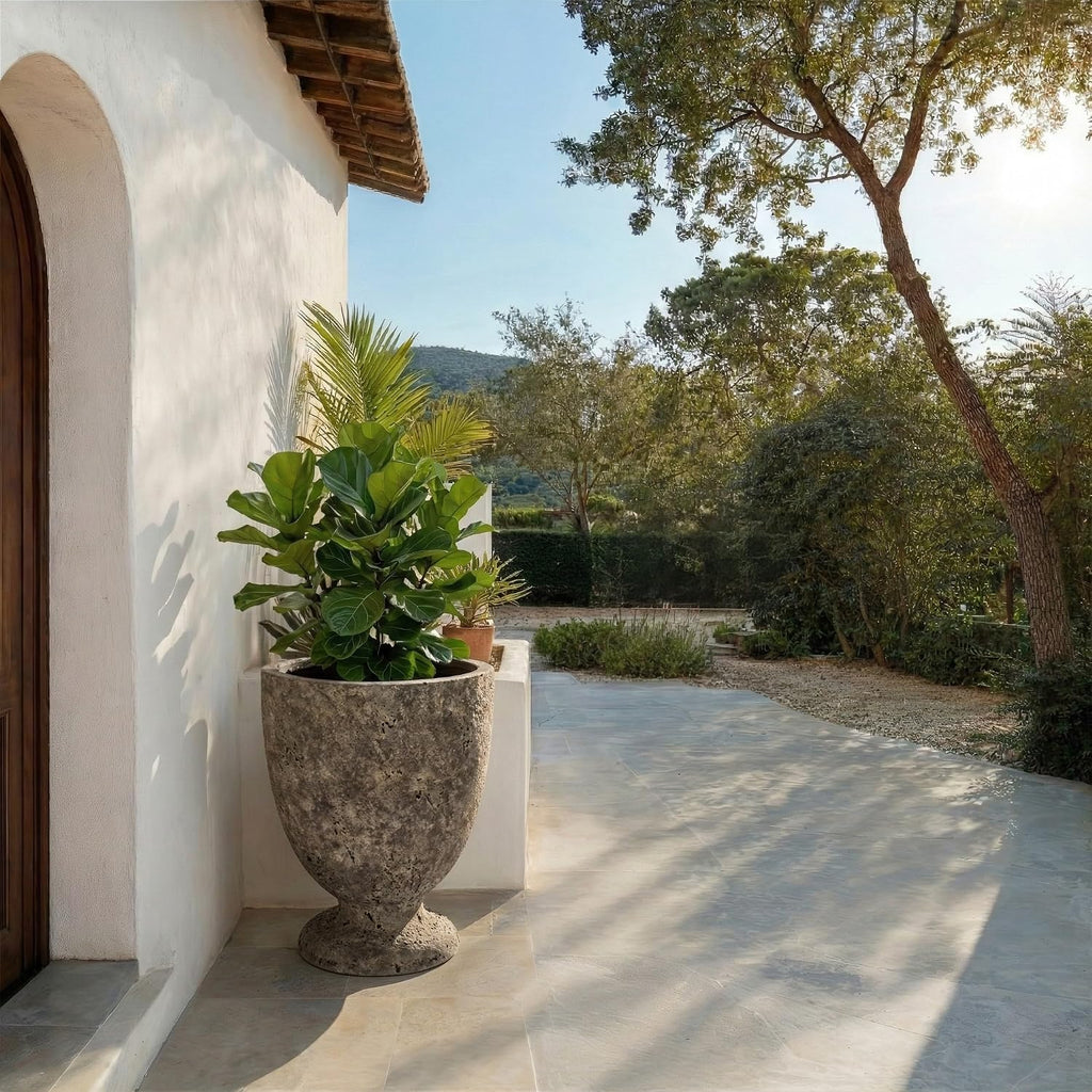 Outdoor - Ella Large Planter Pot with Drainage - Antique Brown Ficonstone Cement - Weather Resistant - Ideal