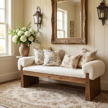 Solid Wood Cushioned Bench, Upholstered Entryway Bench | Bedroom Ottoman Bench for Bed End, Padded Bench, Farmhouse