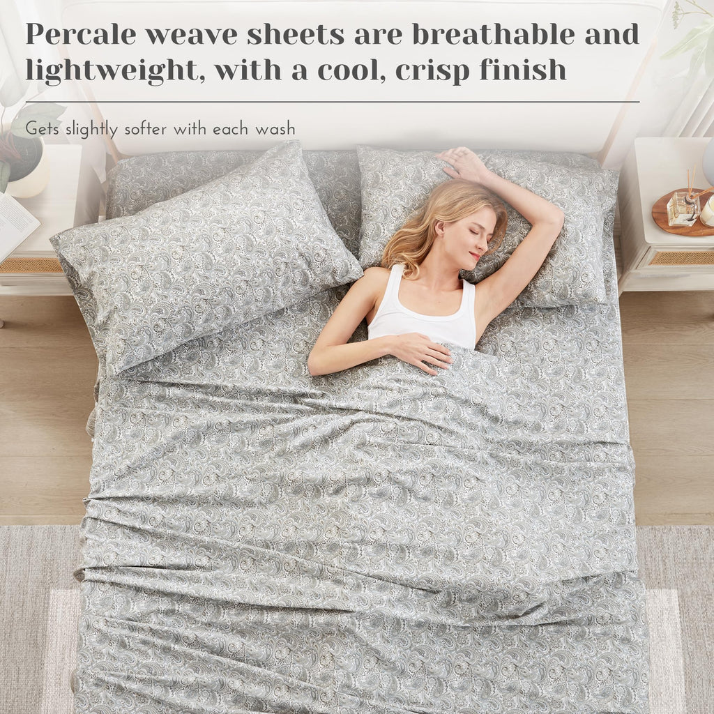 100% Cotton Percale Sheets King Extra Deep Pocket 4 Piece