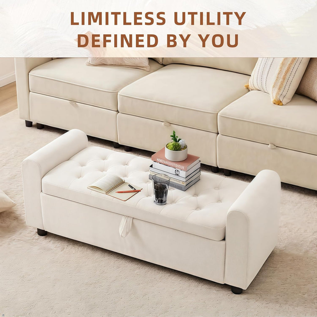 48" Ottoman with Storage, Tufted Storage Ottoman Bench, Convenient Living Room Fabrics Bench Seat, Entryway Shoe