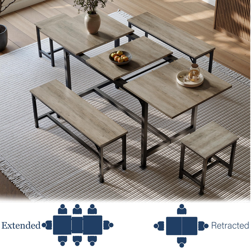 5-Piece Extendable Dining Table Set for 4-8, 63" Kitchen Table Set