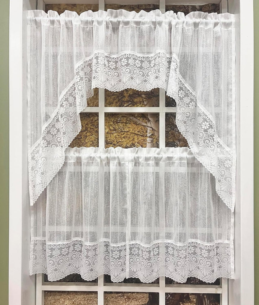 Starry Breeze 3pcs Cafe Curtain Tiers Set, 100% Polyester, Light Filtering, Subtle Linen-Like Texture,Soft as