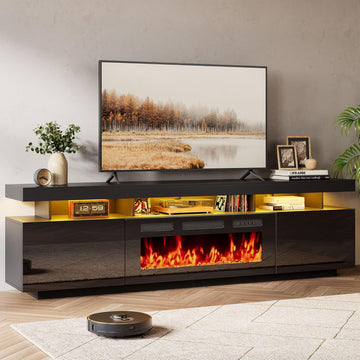 70" Floating Fireplace TV Stand with 36" Crystal Electric Fireplace, LED Entertainment Center for TVs up to 80"