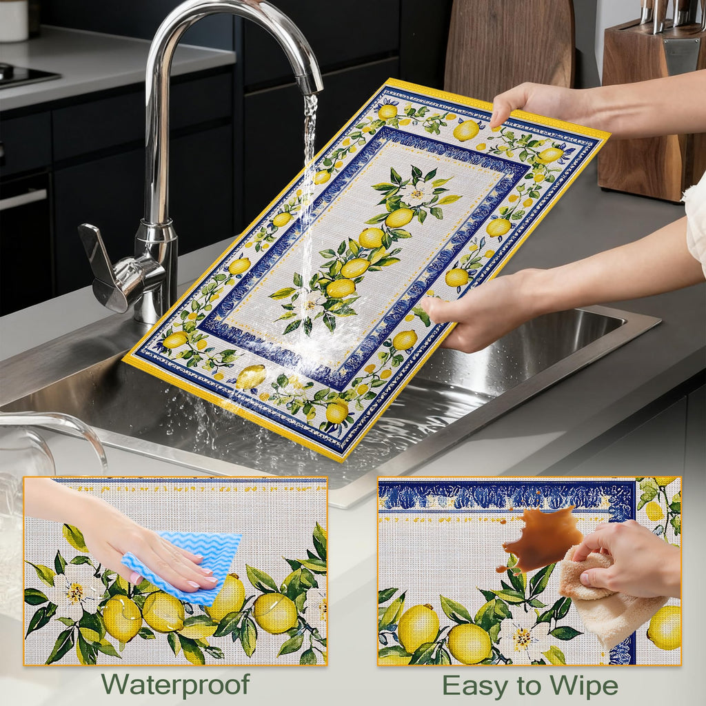 Lemon Branches Fabric Placemats,Vintage Rustic Country Table Placemats Set of 6 Cloth Place Mats, Washable