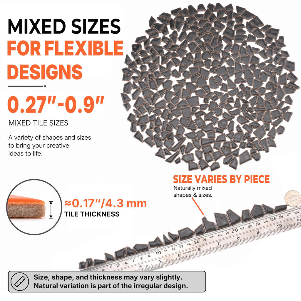 1.5LB Irregular Ceramic Mosaic Tiles, Slate Gray