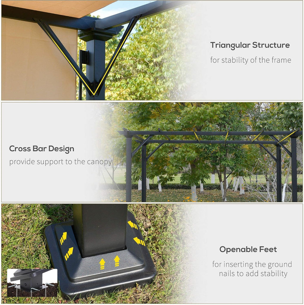 12' x 10' Outdoor Retractable Pergola Canopy with Sun Shade Unique Design Canopy Patio Metal Shelter for Garden Porch