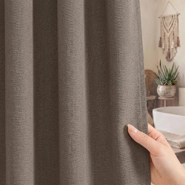 Taupe Linen Shower Curtain Farmhouse Bathroom Decor 72x72 Inches | Boho Bathroom Decor,12 Sturdy Stainless Steel