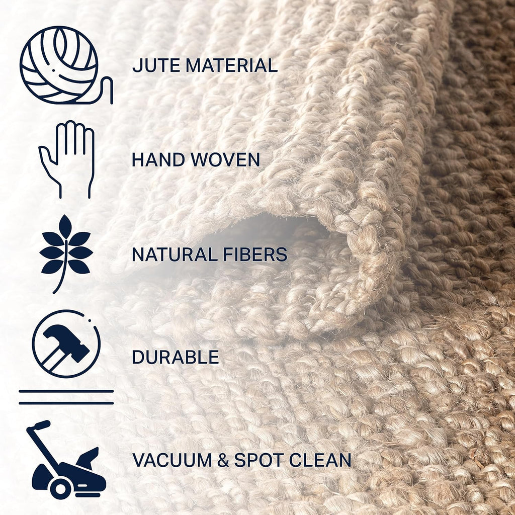 Pata Hand Woven Chunky Jute Natural Area Rug, 12x15, Bohemian, Rustic, Cottage, Easy-Cleaning