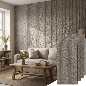 3D Nebula Stone Texture PU Wall Panels, 23.6"x47.2" Cement Gray