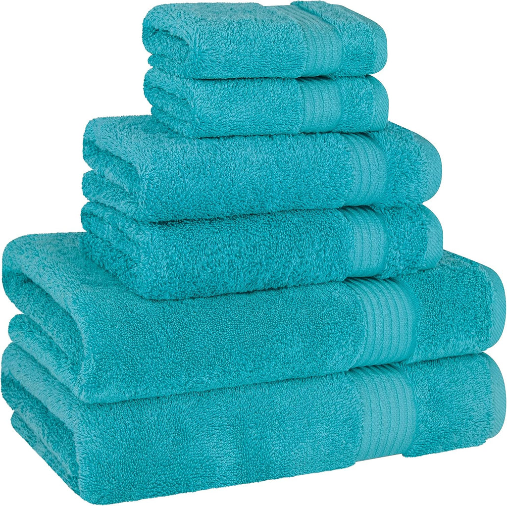 100% Cotton Turkish Towel Set, Soft Absorbent Quick Dry, 6 Piece Towel Set, Ocean Aqua
