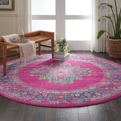 Home Passion Fuchsia 8' x Round Area Rug - Easy Clean, Non Shedding, Bed Room, Living Room, Dining R