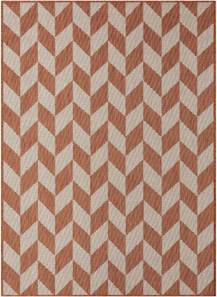 Patio Country Calla Contemporary Herringbone Indoor/Outdoor Area Rug, Orange/Ivory , 5'2"x7'2"