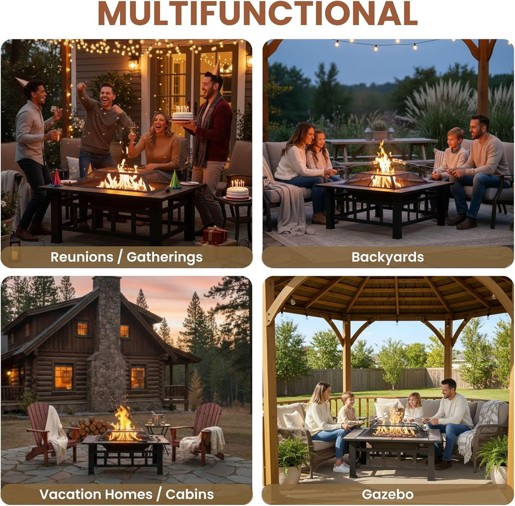 Fire Pit Set, Wood Burning Pit -Includes Screen, Cover and Log Poker