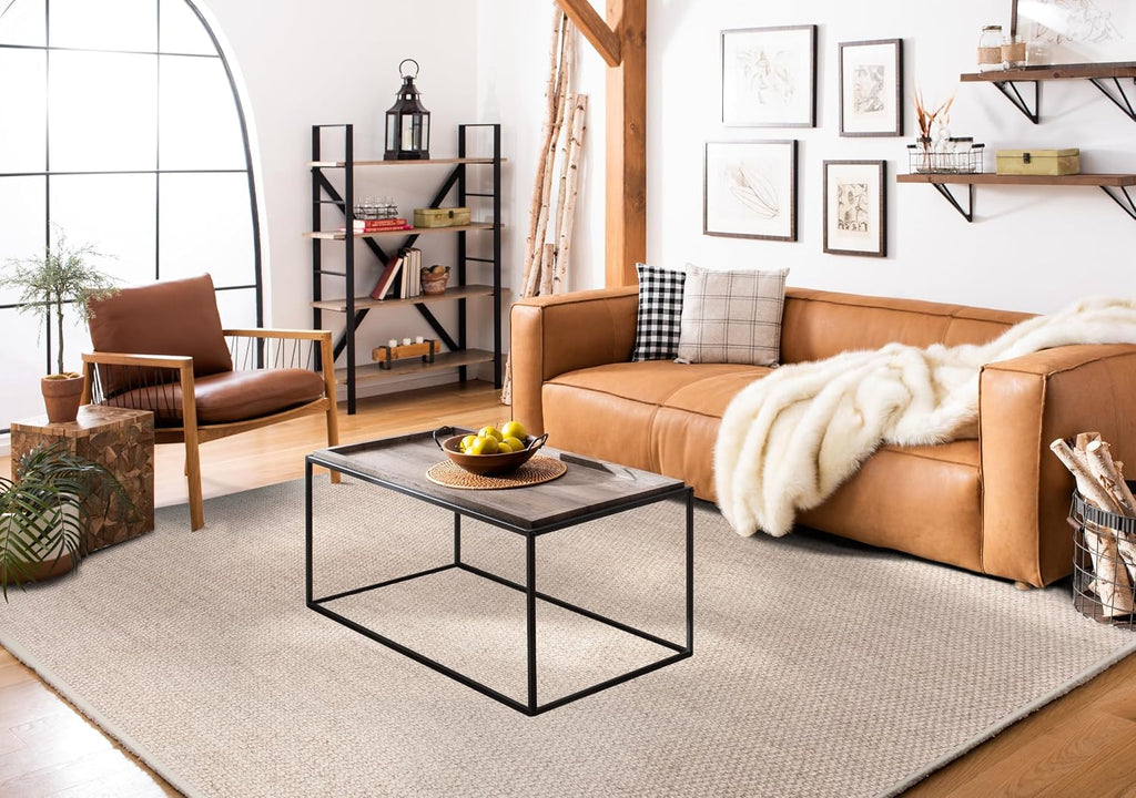 Area Rug 8x11 - Natural Fiber Collection - Large - Marble, Sisal, Woven Design with Border (NF525C)