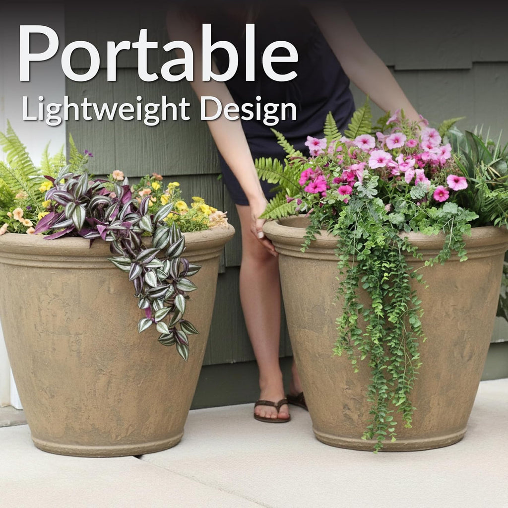 Anjelica 24'' Large Plastic Planter Pot for Plants, Beige | 19-Gallon Capacity, Large Plastic Planter for Outdoors