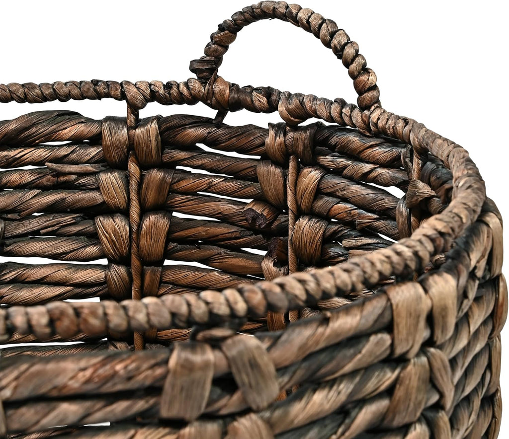 Laurel Hand-Woven Abaca Storage Basket 19", Brown | Wicker Seagrass Container with Handles for Decoration, Laundry