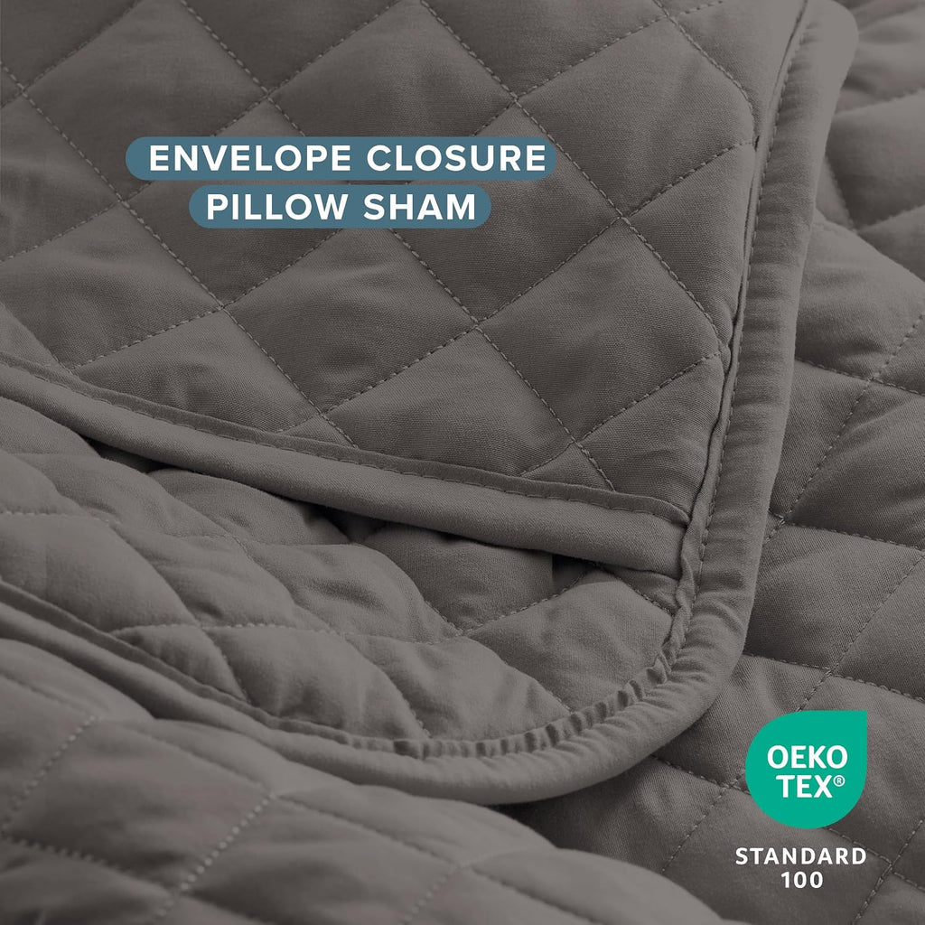 Coverlet Set - Lightweight Bed Decor - Comforter Alternative - All-Season Quilted Bedspread (Grey)