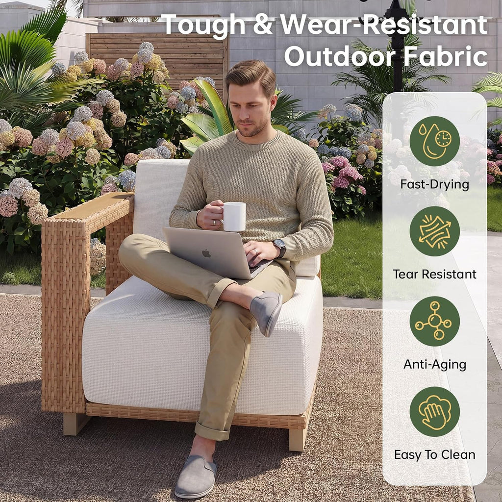 Patio Furniture Set, 6 Piece Outdoor Wicker Sofa, Yellow/Beige | All‐Weather Rattan Modular Sofa with 10''