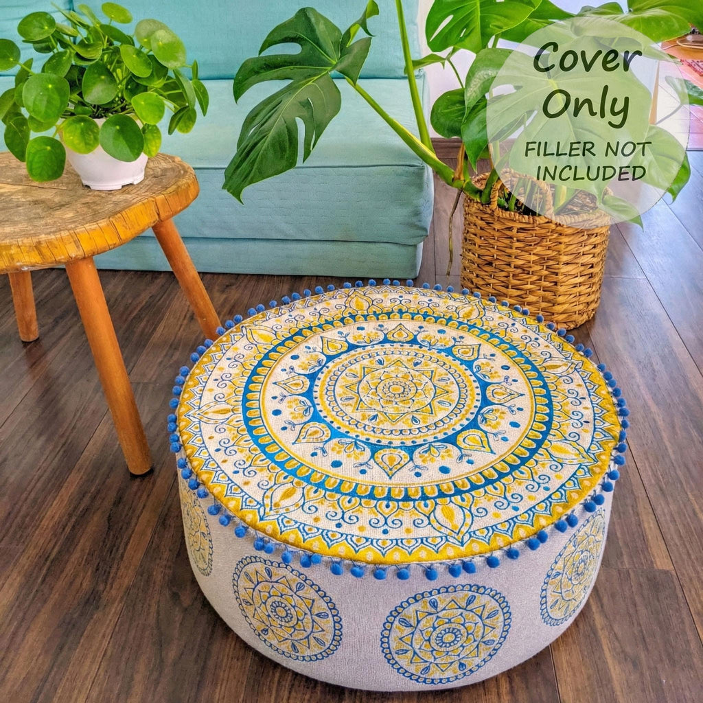 Boho Floor Pillow Cover Round Moroccan Large Pouf Ottoman Room Décor Cushion for Meditation Yoga and Boho Chic